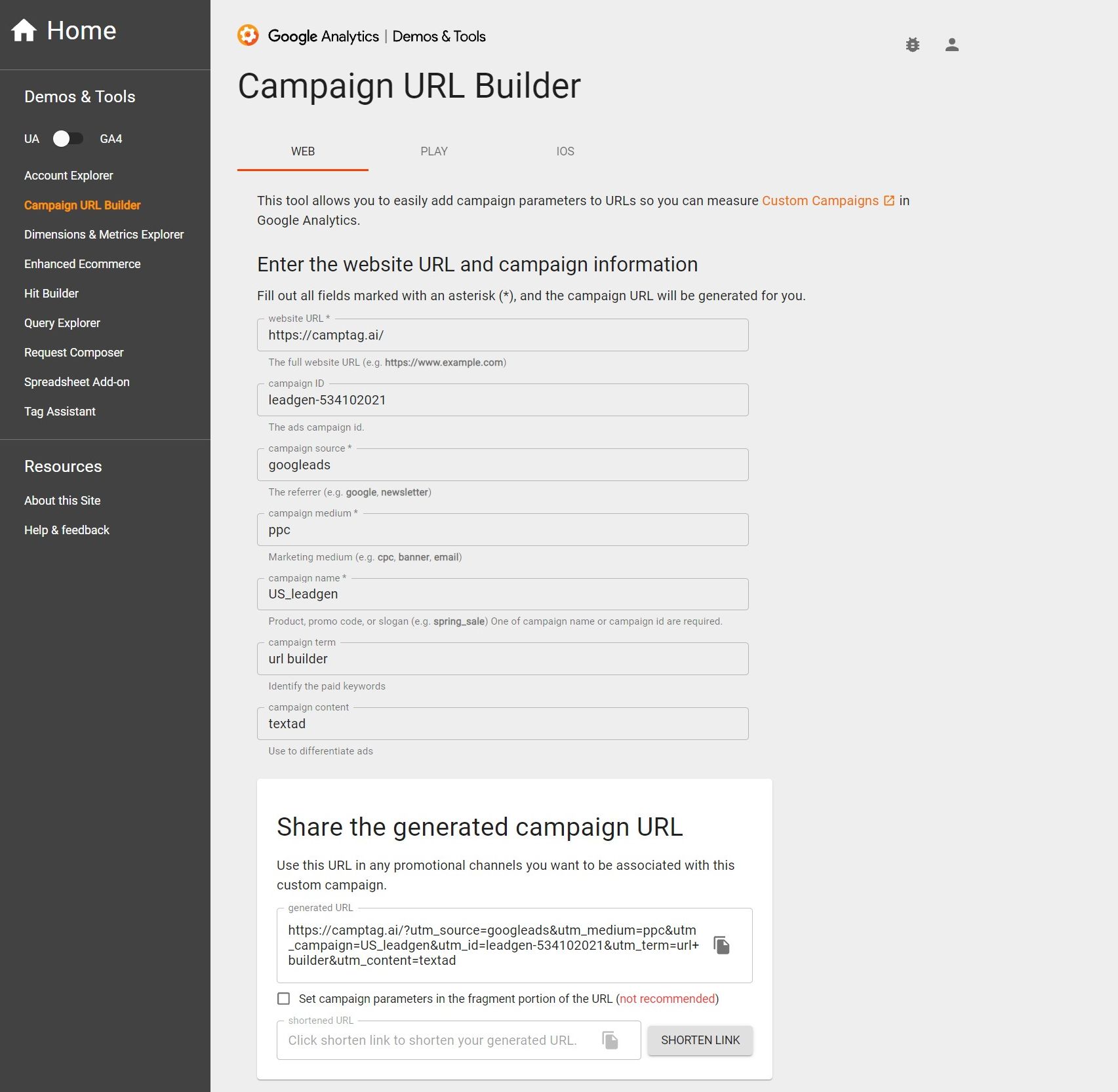 Google Campaign URL Builder